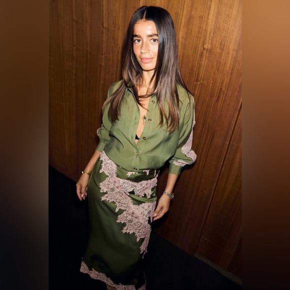 Lace Trim Satin Shirt - Picture 7 of 12